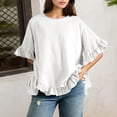 thumbnail image 2 of Blouse à Col à Volants pour Femmes - Chemise Boutonnée à Manches Courtes d'Été, Coupe Ample Décontractée Col Rond avec Détails Féminins (Blanc / m), 2 of 7