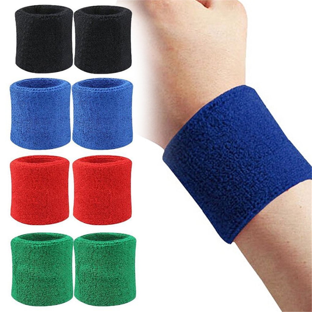 4 PCS Cotton Double Wide Wrist Wristband Sweatband For TENNIS+Badminton Sports 