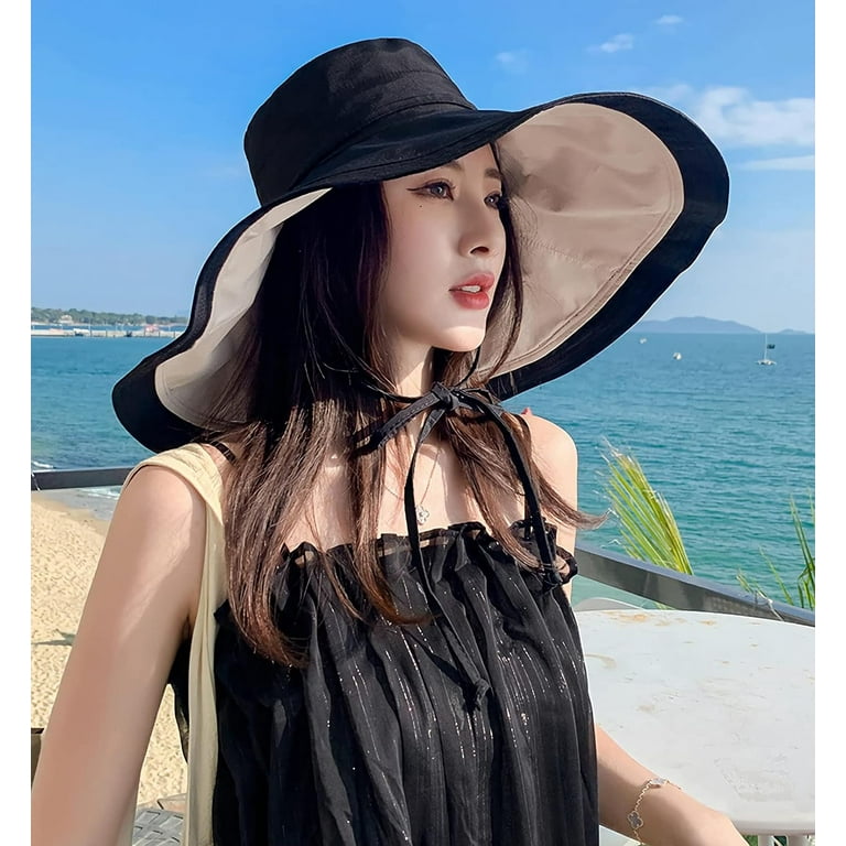 Super Wide Brim Women Sun Hat Cotton Floppy Packable Reversible