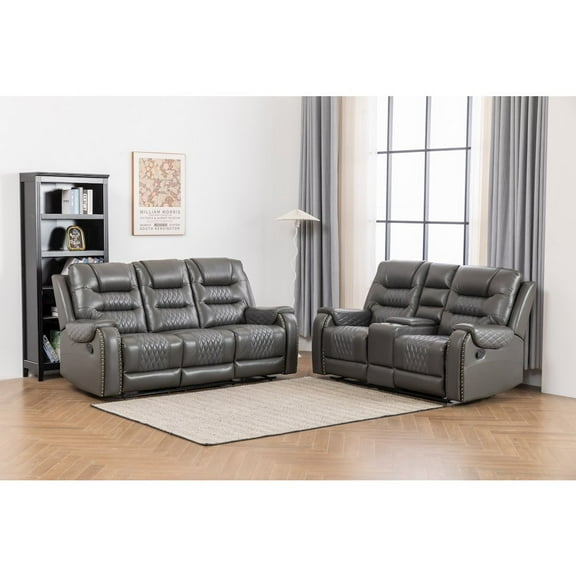 Ilyiano Two Tone Faux Leather 2-PC Livingroom Reclining Set In Gray