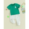 thumbnail image 3 of Bslissey Toddler Boys Pants Set Short Sleeve Letter Shamrock Print Crew Neck T-shirt Casual Long Pants 6M 12M 18M 24M 3T Infant Boy 2Pcs Ireland Festival Outfits, 3 of 8