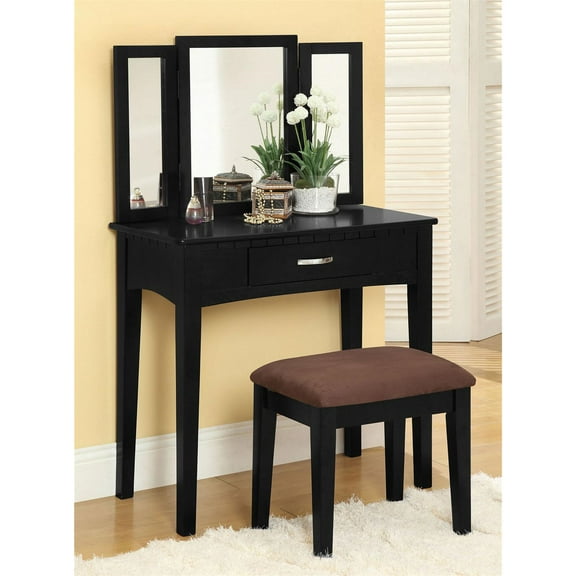 William's Home Furnishing Black Potterville Vanity Table with Stool