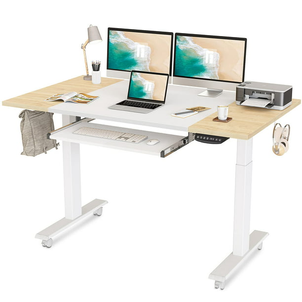 FEZIBO Dual Motor Height Adjustable Electric Standing Desk with Keyboard  Tray, 63