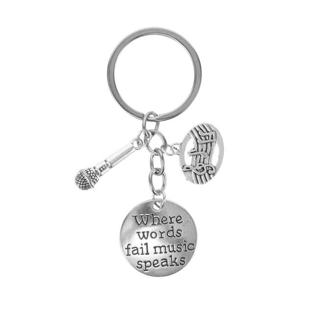 FRCOLOR Keyring 1pc Delicate Retro Keyring with Note Microphone Pendants Music Style Keychain Key Ornaments Pendant Gift Art Professional Key Chain for Friends Families,3.15"X1.14"X0.08"