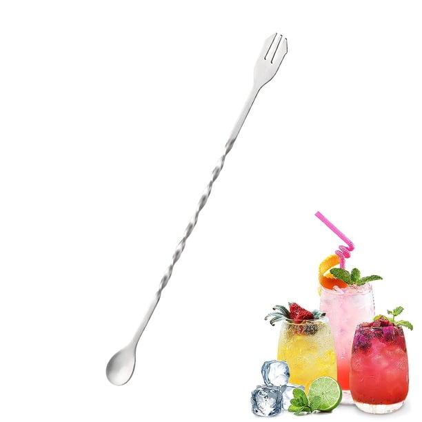 Cuchara de barra Cuchara mezcladora de cócteles Cuchara para revolver Cuchara para revolver Agitadores de bebidas Tenedor de frutas Juego de barra de acero inoxidable Kit de barman de 10 pul
