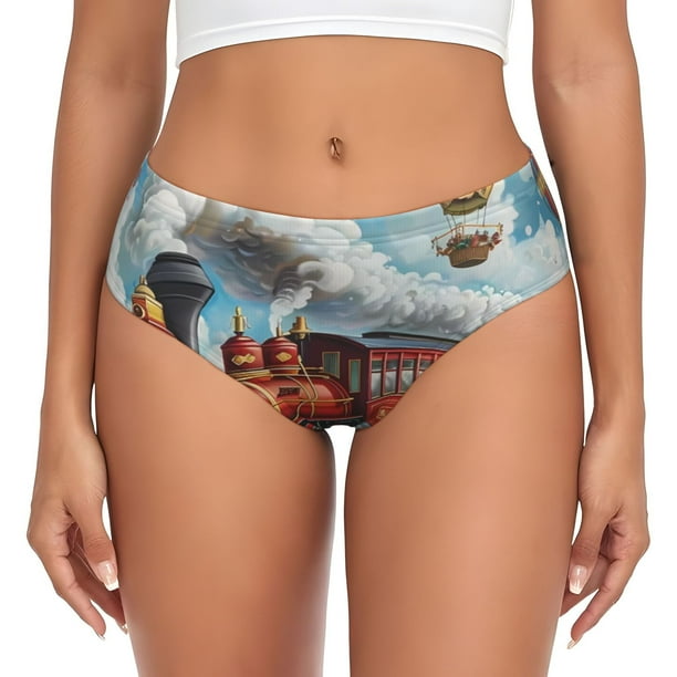 Fotbe Red Train Hot Air Balloon Calzones Estampados para Mujer – Ropa Interior de Algodón, Cómoda, Suave y Elástica-X-Small