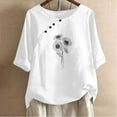 thumbnail image 2 of safuny Summer Trendy Cotton Comfy Tops for Women Clearance Solid Button Tops Short Sleeve Tees Round Neck Shirts Elegant Casual Fashion Vintage Clothing White, 2 of 4