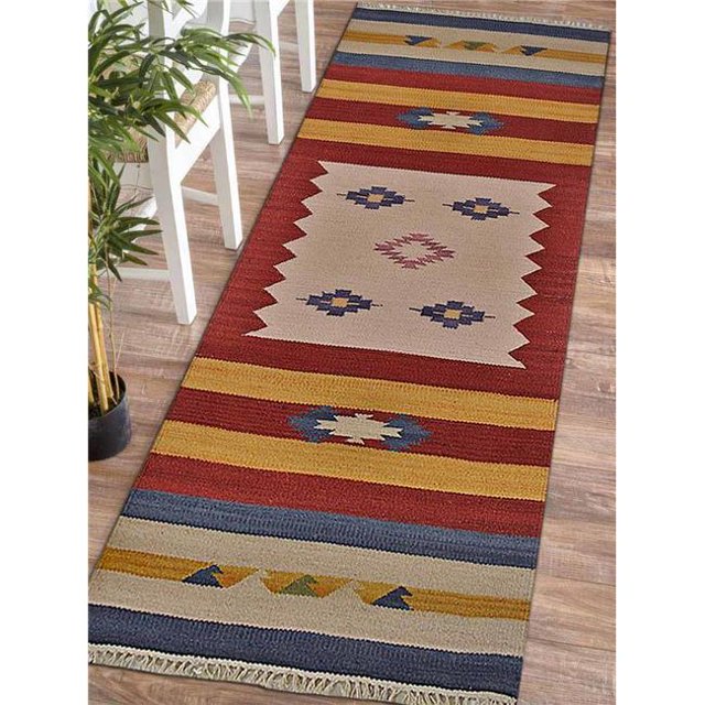 Get My Rugs D00124H0000G84 3 x 13 ft. Hand Woven Flat Weave Kilim Wool Runner Area Rug, Contemporary - Multi