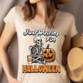 thumbnail image 4 of Just Waiting for Halloween Shirt – Funny Skeleton Coffee Pumpkin Tee, Navy, Size M, 4 of 6