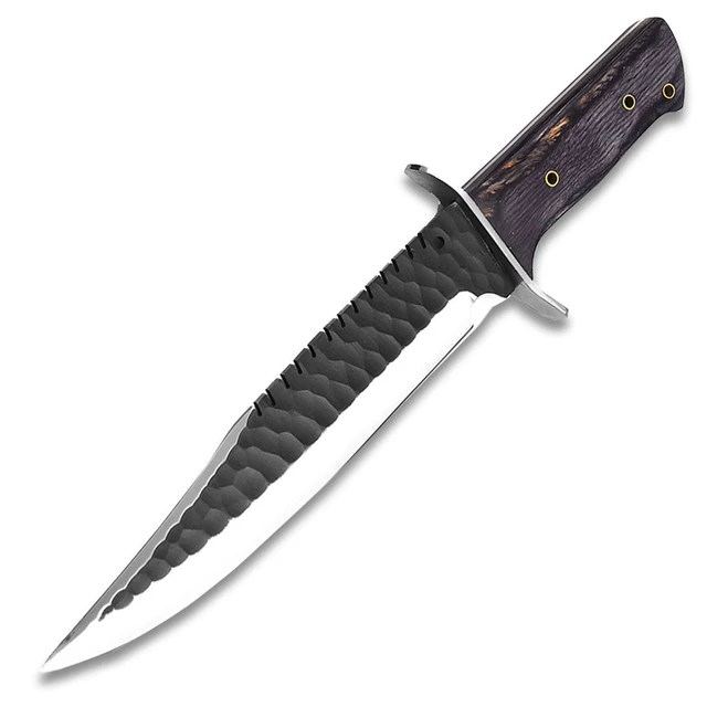First Blood Rambo Style Survival Hunting Knife, 9.25 Inch 1025 High Carbon Steel Blade, Full Tang with Genuine Leather Sheath