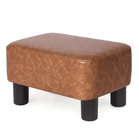 Modern Small Rectangular Footrest Ottoman, Soft PU Leather Upholstered Foot Stool for Indoor Living Room, Bedroom & Office Foot Support