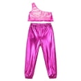 thumbnail image 4 of Alvivi Girls Hip Hop Dance Outfits Tiered Ruffle Crop Top with Pants Set Stage Performance Costume Hot Pink 14, 4 of 5