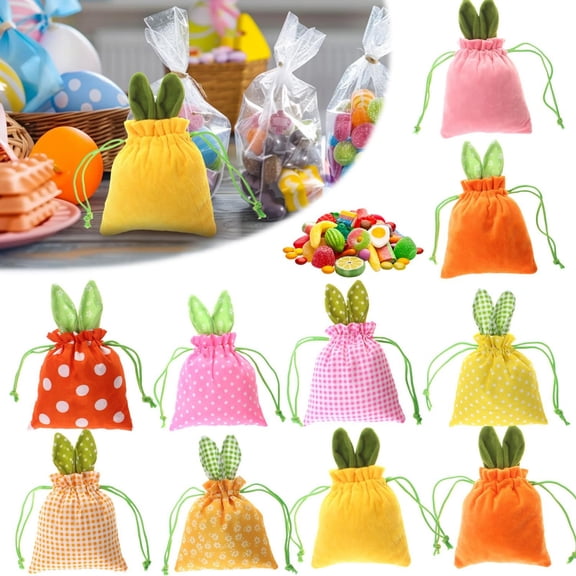 CoreLiving Easter Goodie Bags Bunny Drawstring Treat Bags with Bunny Face Design Reusable Gift Wrap Bags for Easter Party Favors Candy Holders