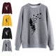 thumbnail image 4 of Sudadera de mujer con cuello redondo y manga larga con estampado de plumas, Jersey informal holgado para mujer, Top con patrón gris y negro XL, 4 of 6