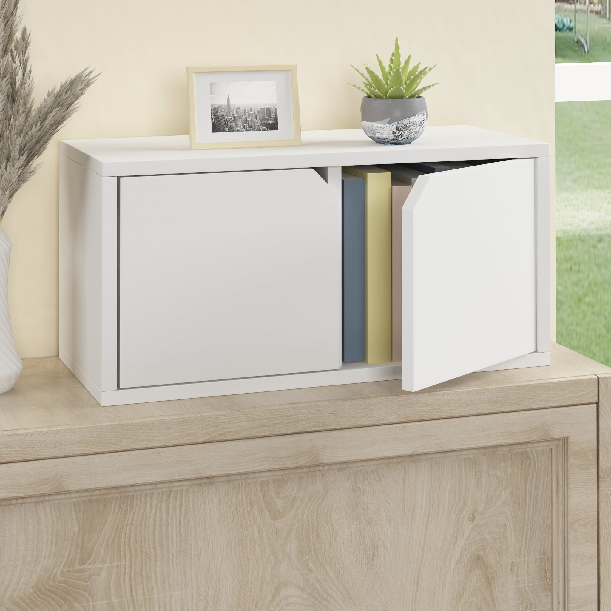 WAY BASICS Modular Cubby Organizer with Door Shelf Bookcase Storage