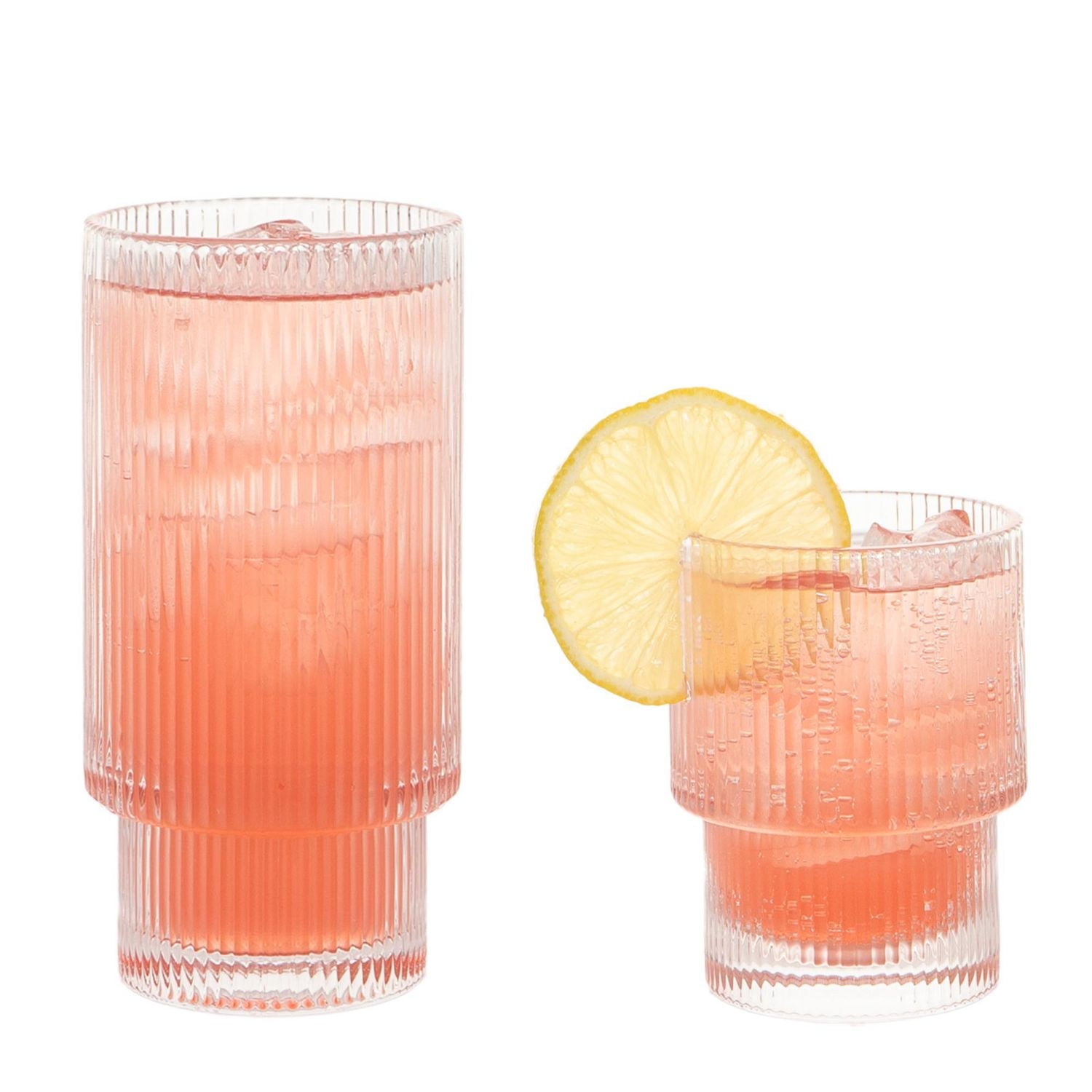 Ridge Stackable Ribbed Glasses Set of 8 – 4 Tall Tumblers (325ml) & 4 Short Tumblers (185ml) – Space-Saving, Modern, Dishwasher Safe Drinkware