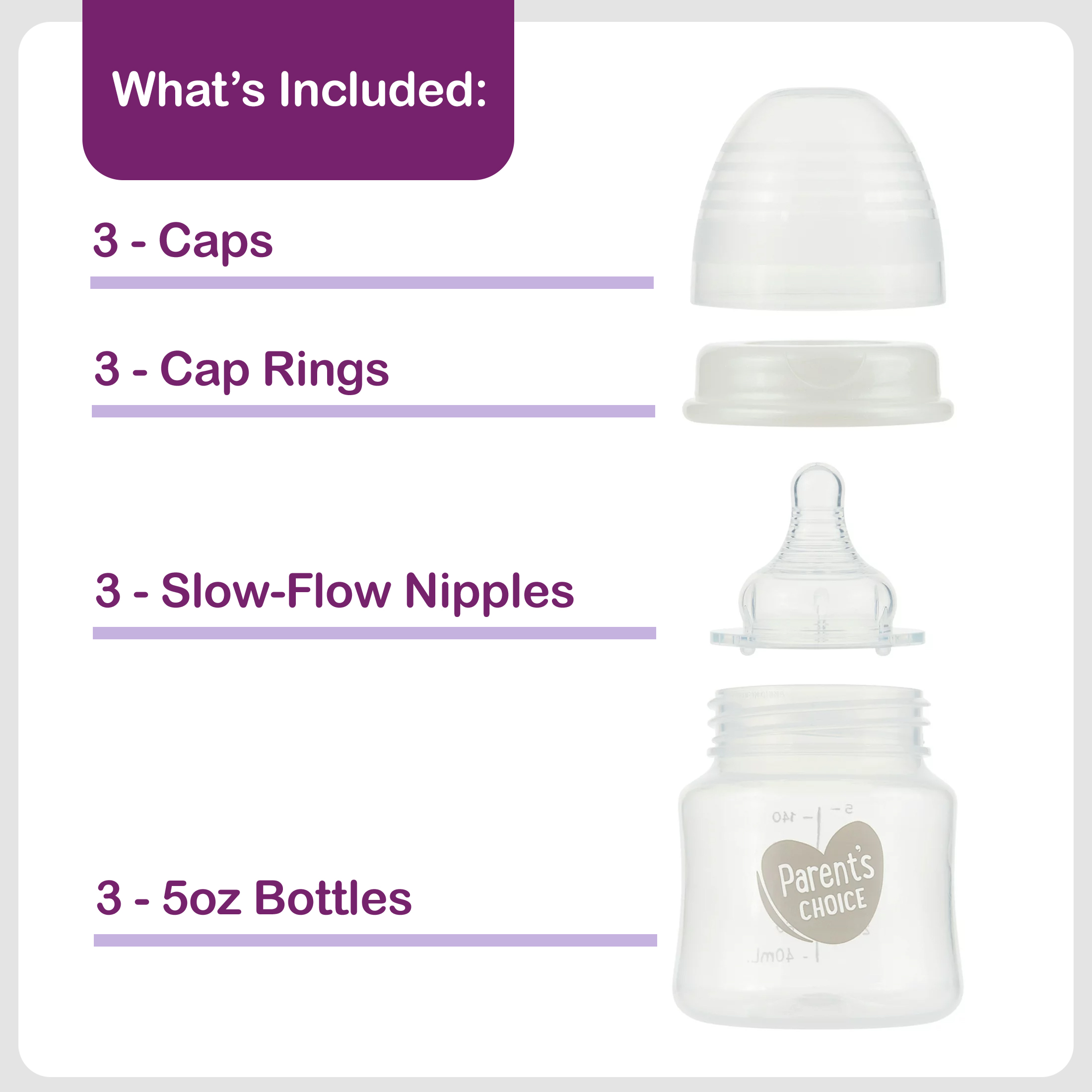Biberones de Cuello Ancho Parent's Choice, Paquete de 3, 5 fl oz 4