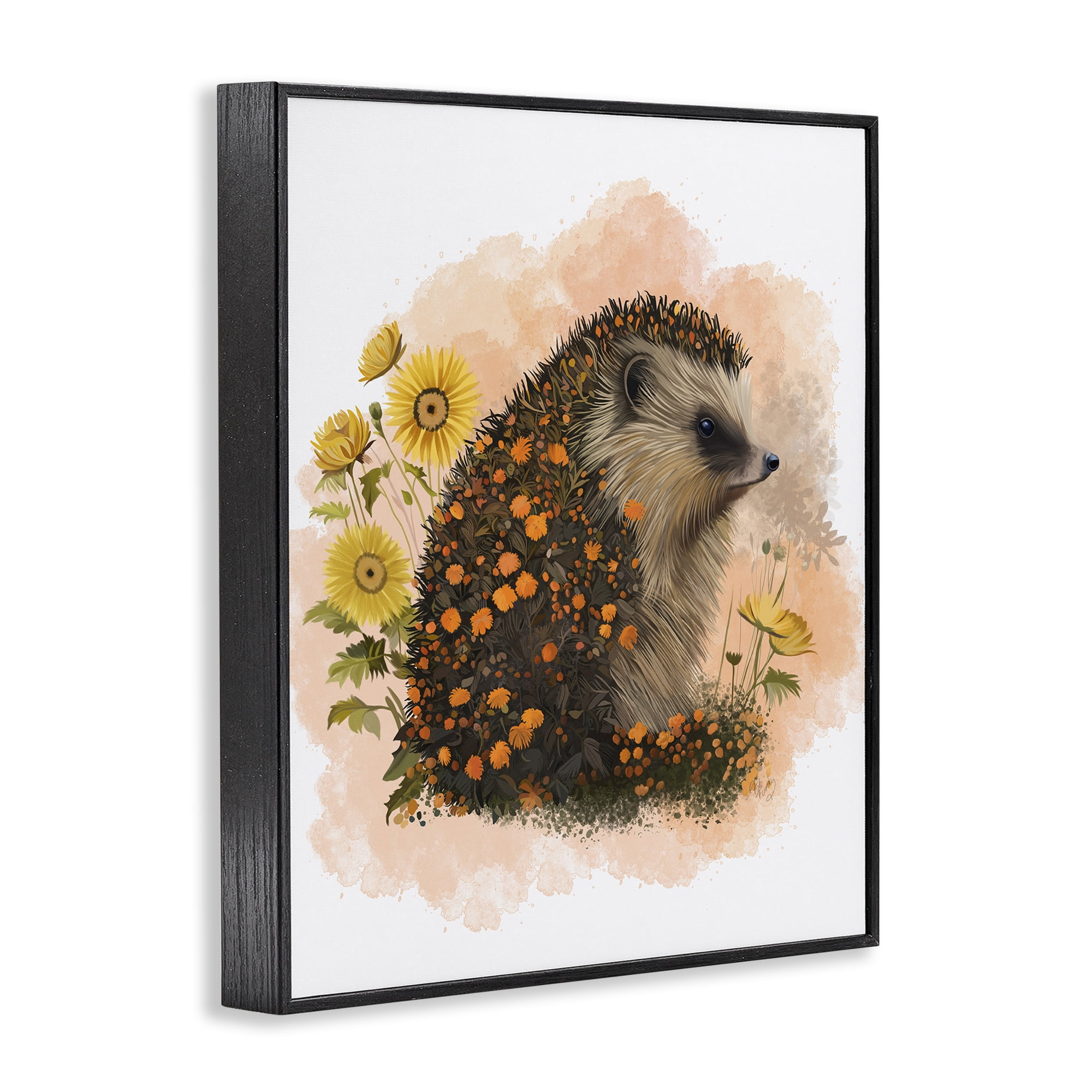 Stupell Industries Wildflower Patterned Hedgehog Animals & Insects Painting Black Framed Art Print Wall Art, 11 x 14