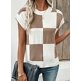 thumbnail image 6 of SHEWIN Womens Sweaters Short Sleeve Sweater for Women Crewneck Color Block Knit Tops 2025 Fall Trendy Cap Sleeve Sweater Vest Dark Khaki M, 6 of 10