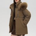 thumbnail image 3 of Chaqueta de algodón con cuello de piel grande para mujer, chaqueta de algodón gruesa y corta para trabajo, 3 of 6