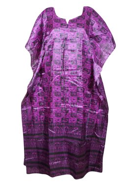 Mogul Women Purple Maxi Dress Kaftan Printed Beach Cover Up Loose Maternity Recycle Sari Resort Wear Caftan 2XL
