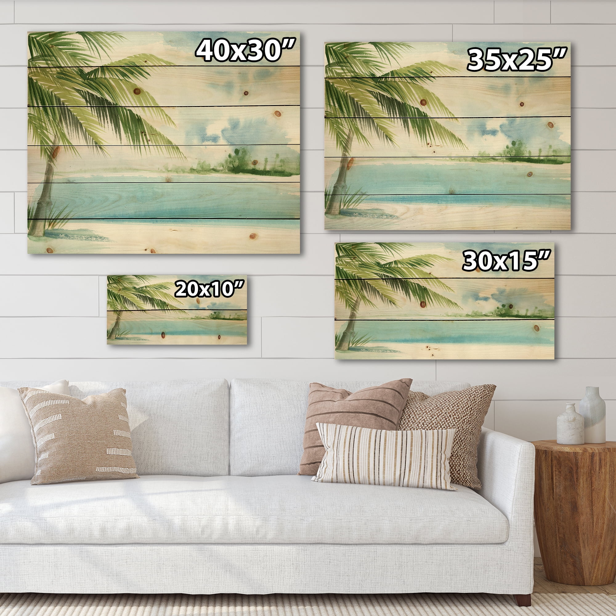 Designart 'Palm Beach Resort At Sunrise I' Nautical & Coastal Print on Natural Pine Wood