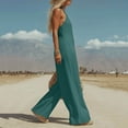thumbnail image 5 of Linen Jumpsuit for Women Playsuits Wide Leg Dressy Pants Overall Ladies Summer Casual Dungarees Romper with Pockets Green XXL, 5 of 7