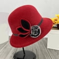 thumbnail image 4 of Vintage Cloche Bucket Bowler Hat Women Church Wedding Fascinator Dress Hat Winter Fedora, Red, 4 of 5
