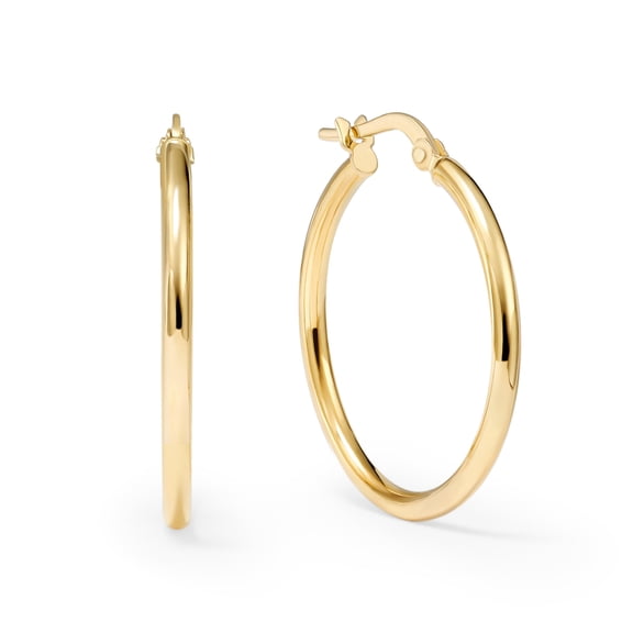 14K Yellow Gold Round Gold Hoop Earring for Women | High-Polish, 1 Inch Diameter, Ultra Slim (2mm)| Real Gold, Stamped for Authenticity