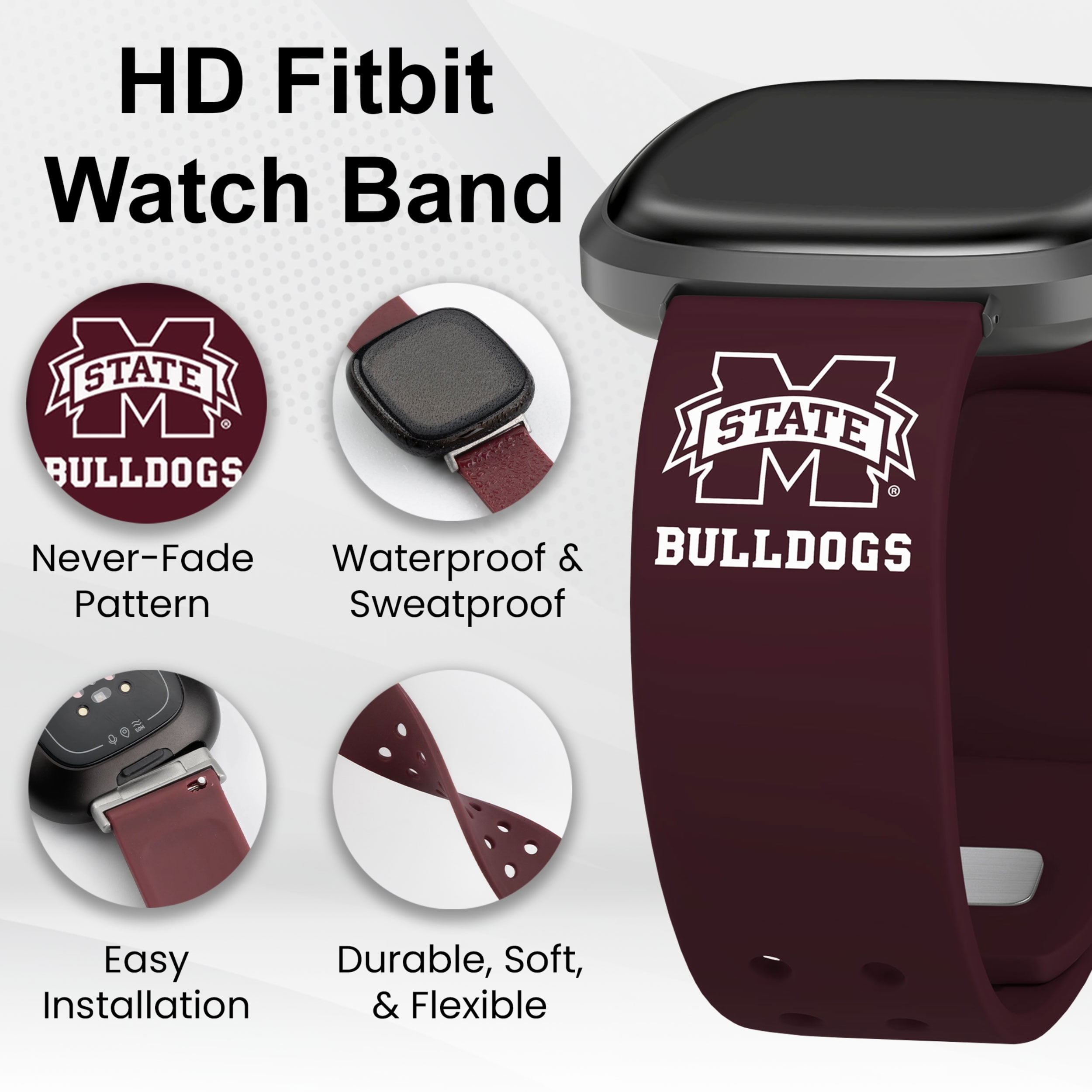 Bulldogs HD Elite Edition Unisex Watch Band for FitBit Versa 3 & Sense (Short)