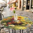 thumbnail image 6 of Mushroom Gnomes Round Tablecloth for 45-54 Inch Tables, Fitted Table Cover with Elastic Edge, Watercolor Summer Sunflowers Waterproof Outdoor Table Cloth Protector for Patio Garden Dinner Picnic, 6 of 9