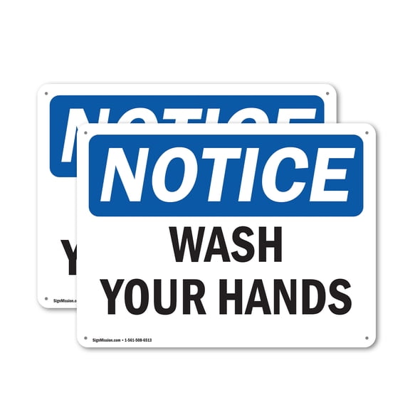 (2 Pack) Wash Your Hands OSHA Notice Sign 10 Inch X 7 Inch Indoor / Outdoor Rust-Free Aluminum Metal Signs for Workplace, Workshop, and Construction Site, Made in the USA