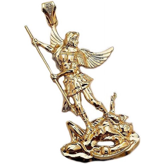 Gold Plated Saint Michael Archangel Large Bling Hip Hop Jewelry Charm Pendant
