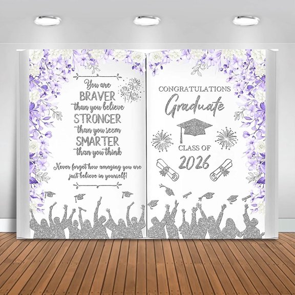2026 Graduation Backdrop Class of 2026 Background Floral Book Congratulations Graduate Party Decorations Banner Photo Booth Props