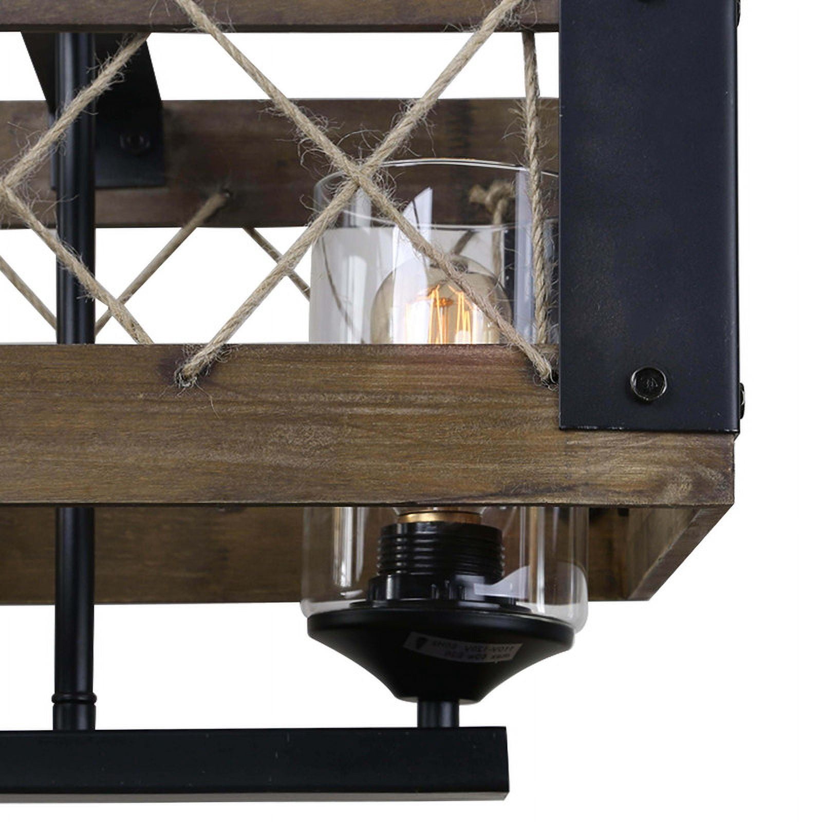 LNC 5-Light Farmhouse Rectangular Chandelier, Wood and Matte Black Island Light with Glasss
