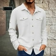 thumbnail image 2 of WTOBBY Men's Cotton Linen Blend Turn-Down Collar Button-Down Shirt Long Sleeve Solid Casual Business Relaxed Fit Double Pocket Breathable Summer Top,White 2XL, 2 of 6