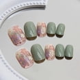 thumbnail image 2 of Uñas postizas acrílicas cortas y cuadradas con diseño floral colorido, reutilizables para mujer., 2 of 5