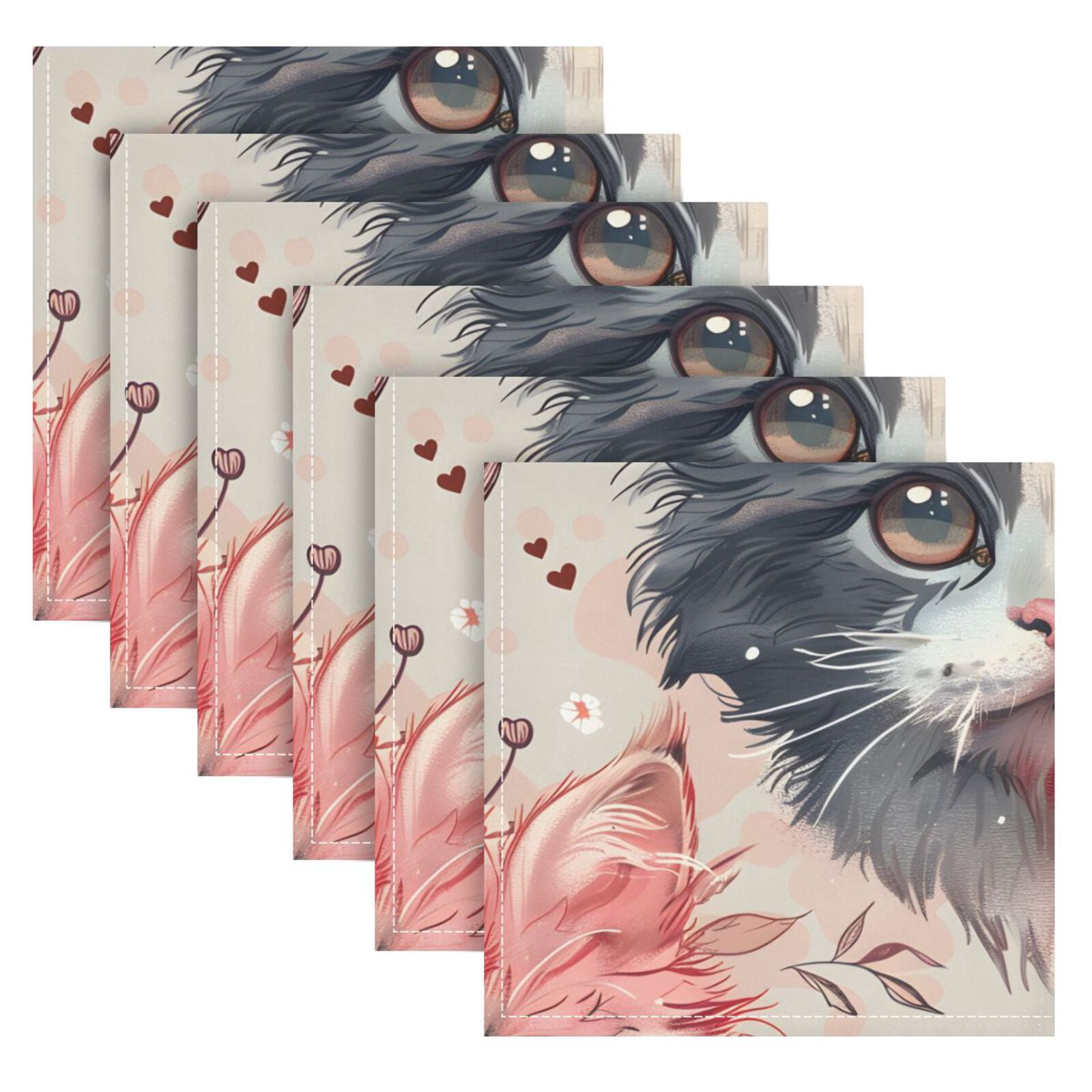JSTEL Cute Cat Kitten Vintage Cloth Napkins Set of 6, 20x20 Inch Washable and Reusable Napkin for Decoupage Dinner Party Everyday Use