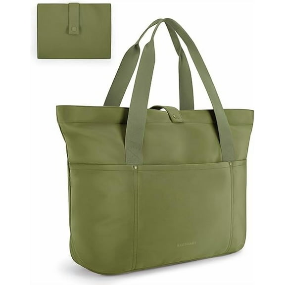 RKXQT Tote Bag for Women, Foldable Tote Bag With Zipper Large Shoulder Bag Top Handle Handbag for Travel, Work Military Green-16.5''l X 6''wx 14''h