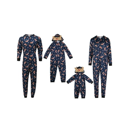 

EYIIYE Family Matching Christmas Pajamas Set Deer Print Long Sleeve Hoodie Jumpsuit Holiday Sleepwear Pjs Nightwear Outfit