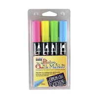 Marvy Uchida Bistro Chalk Markers, Chisel Tip, Fluorescent Colors, Set of 4