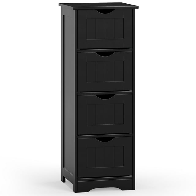 Gymax Armoire de Salle de Bain Autoportante Étroite Organisateur de Rangement Latéral avec 4 Tiroirs