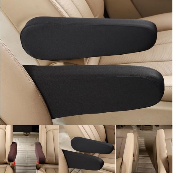 2Pcs Universal Armrest Cover for Car, Car Front Seat Armrest Covers Replacement, Elastic Fabric Car Arm Rest Handle Protective Cover for Automotive Truck Vehicle Interior Accessories, Black