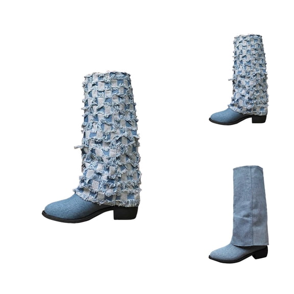 Womens Suede Knee High Boots, Fashion Mid Calf Heeled Boots for Fall and Winter, Soft Comfortable Tall Boots for Women