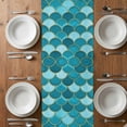 thumbnail image 6 of Green Table Runner - 70 Inch Long, Kitchen Dining Table Runner Dresser Scarves, Modern Geometric Fish Scale Abstract Moroccan Farmhouse Decor for Coffee Tables Wedding Party Banquet, 6 of 8