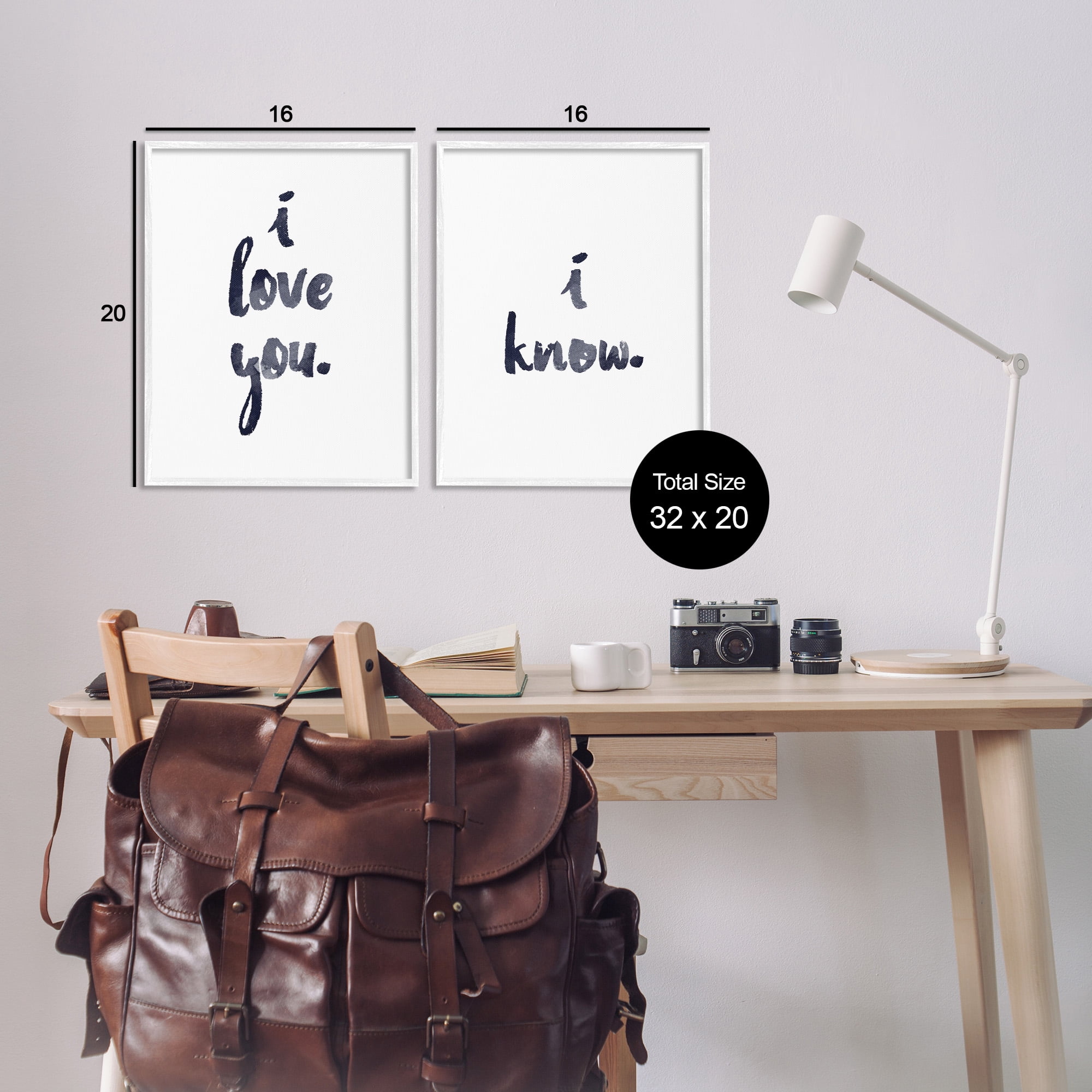 Stupell Industries Glam I Love You Phrase Inspirational Painting White Framed Art Print Wall Art, 16 x 20, Set of 2