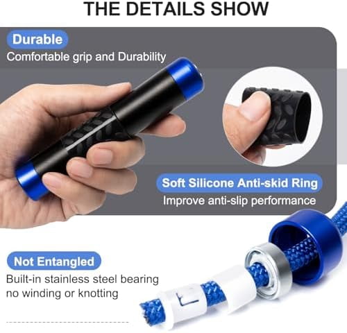 1LB Weighted Jump Ropes for fitness Women Men, Aluminum Handles for MMA, Boxing, CrossFit, Weight-loss Workouts, Tangle-Free Ball Bearing Rapid Speed Skipping Jump Rope with Adjustable 9mm Cotton