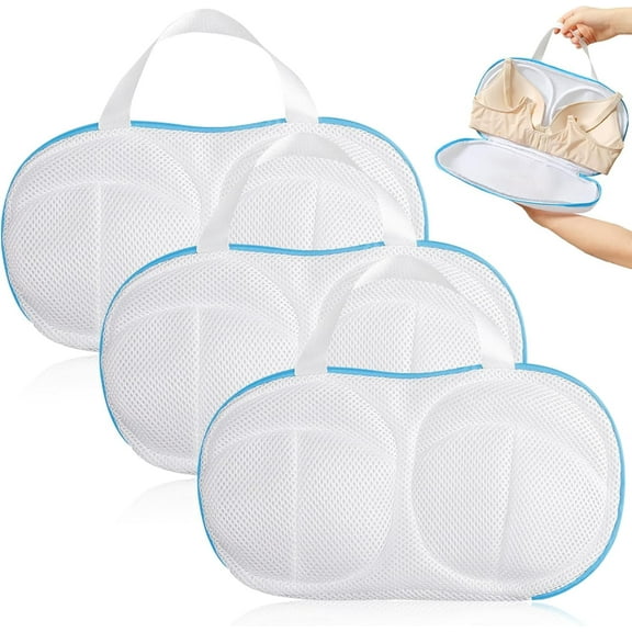 3 Pcs Bra Washing Bags, Kvago Reusable Washing Net with Zipper, Bra Laundry Bag Set for Washing Machine, Underwear, Socks (11.42 x 5.91 in)