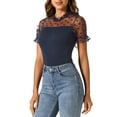 thumbnail image 4 of INSPIRE CHIC Women's Polka Dots Mesh Sheer Short Sleeve Skinny Party Bodysuit Top M Dark Blue, 4 of 6