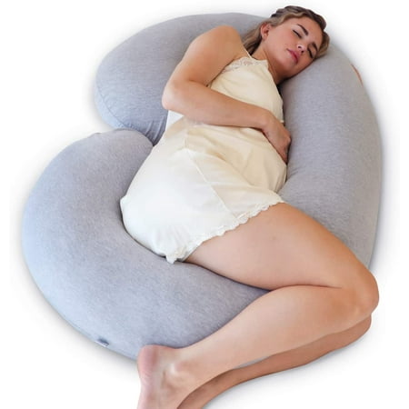 PharMeDoc Full Body Pregnancy Pillow - C Shaped Body Pillow - Maternity Pillow for Pregnant Women - Super Soft Grey Jersey Cover